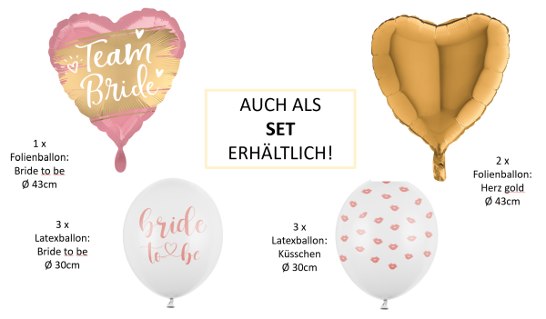 Folienballon herzförmig - Team Bride - ø 43cm